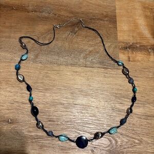 Lia Sophia Long Blue Stone Necklace Silver Chain